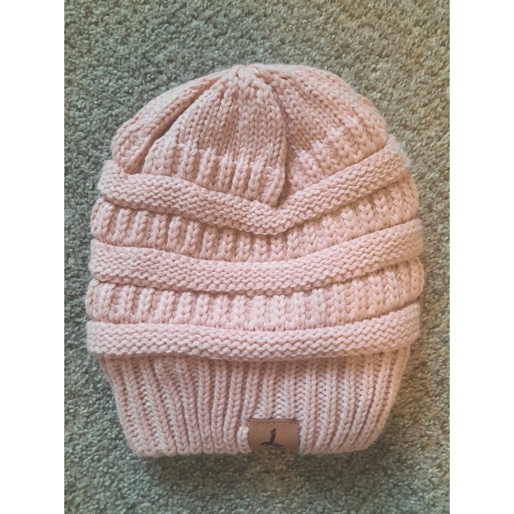 Lorome Knit Beanie Hat Light Pink Interior Lining Womens Fall Winter